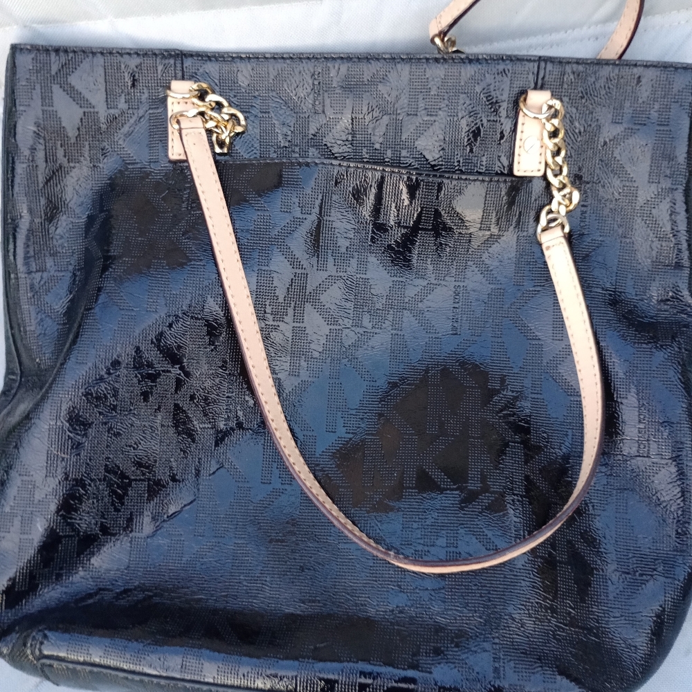 Michael Kors Black Patent Handbag Tote Jet Set